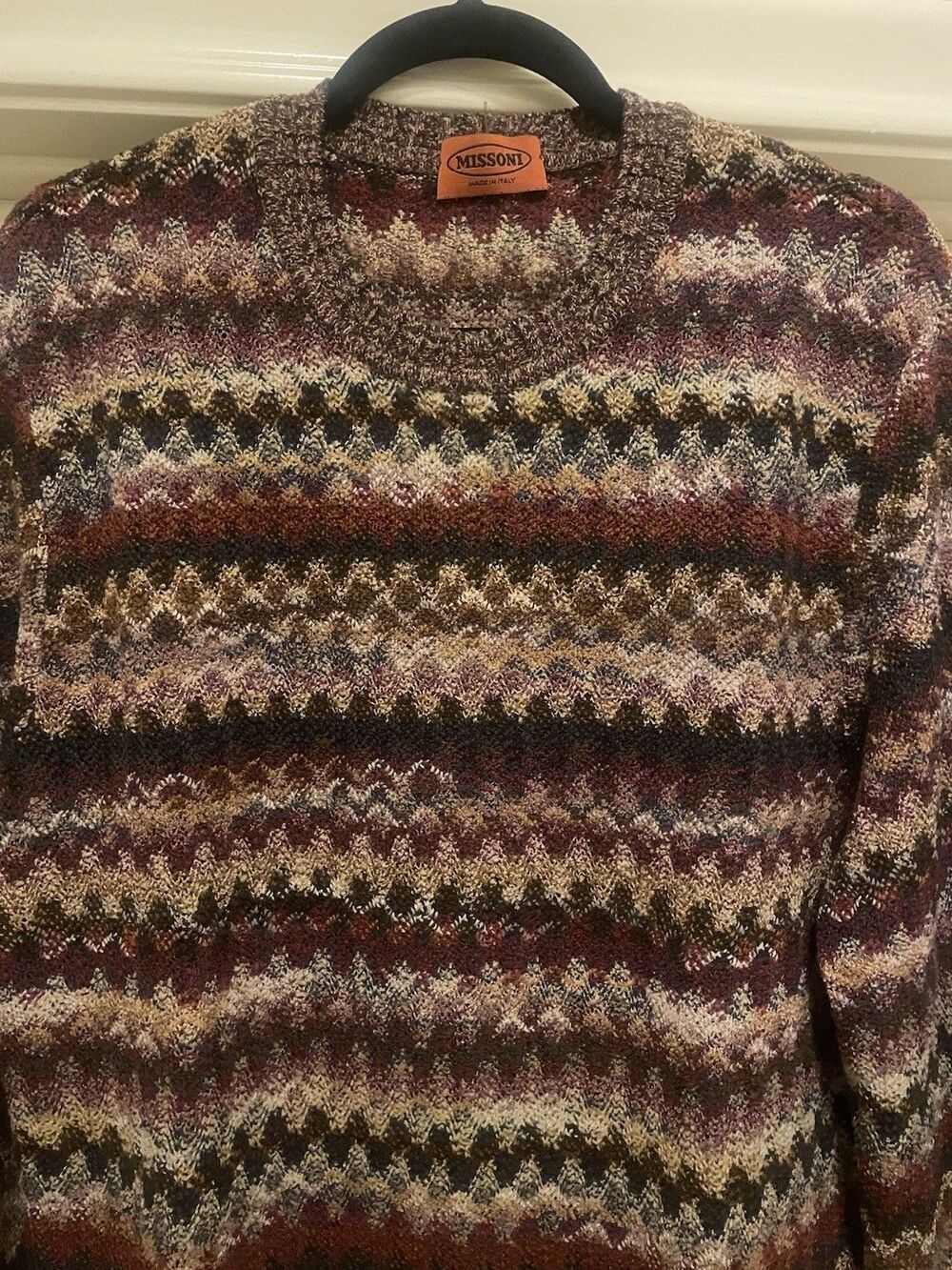 VTG Vintage 1980s MISSONI Sweater Gorgeous Brown Burgundy Ivory Wave Pattern